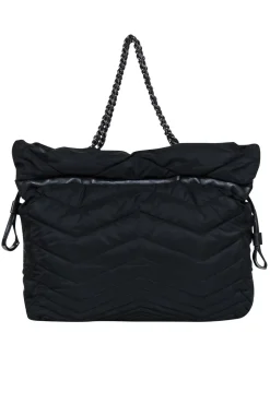 Stuart Weitzman - Black Quilted Puffer Tote Bag w/ Chain Straps