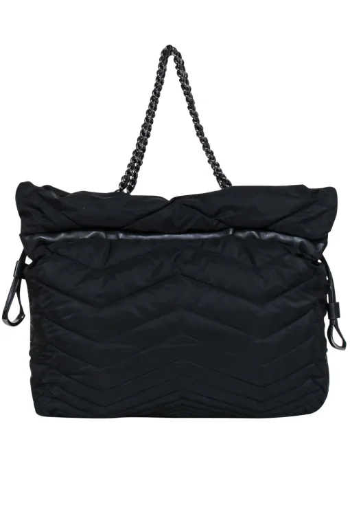 Stuart Weitzman - Black Quilted Puffer Tote Bag w/ Chain Straps