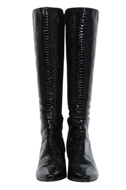 Stuart Weitzman - Black Reptile Embossed Patent Leather Boots Sz 9