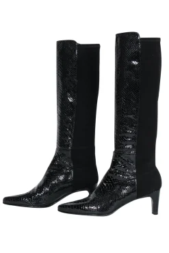 Stuart Weitzman - Black Reptile Embossed Patent Leather Boots Sz 9