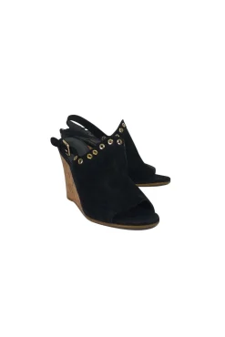 Stuart Weitzman - Black Suede Studded Wedges Sz 8