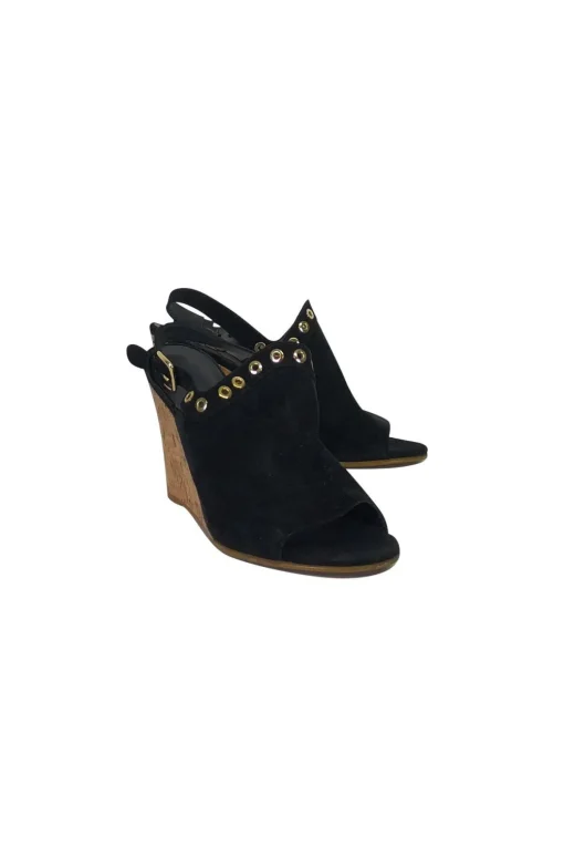 Stuart Weitzman - Black Suede Studded Wedges Sz 8