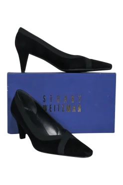 Stuart Weitzman - Black Suede Pointed Toe Pumps w/ Ribbon Trim Sz 9.5