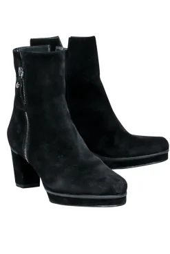 Stuart Weitzman - Black Suede Block Heel Platform Ankle Booties Sz 5.5
