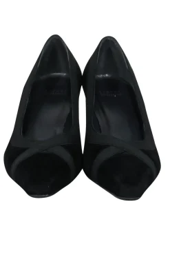 Stuart Weitzman - Black Suede Pointed Toe Pumps w/ Ribbon Trim Sz 9.5