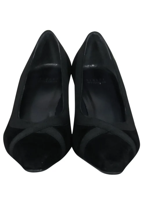 Stuart Weitzman - Black Suede Pointed Toe Pumps w/ Ribbon Trim Sz 9.5