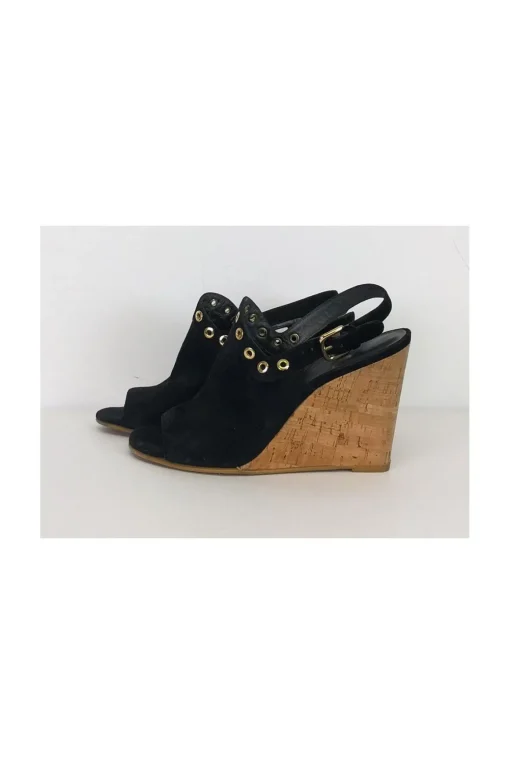Stuart Weitzman - Black Suede Studded Wedges Sz 8