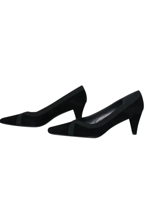 Stuart Weitzman - Black Suede Pointed Toe Pumps w/ Ribbon Trim Sz 9.5