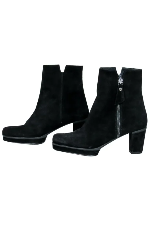 Stuart Weitzman - Black Suede Block Heel Platform Ankle Booties Sz 5.5