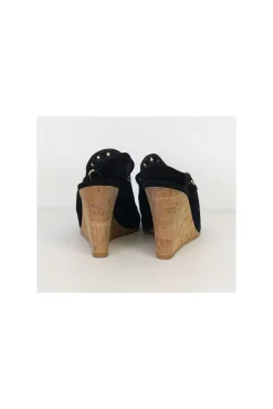 Stuart Weitzman - Black Suede Studded Wedges Sz 8