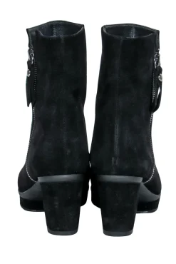 Stuart Weitzman - Black Suede Block Heel Platform Ankle Booties Sz 5.5