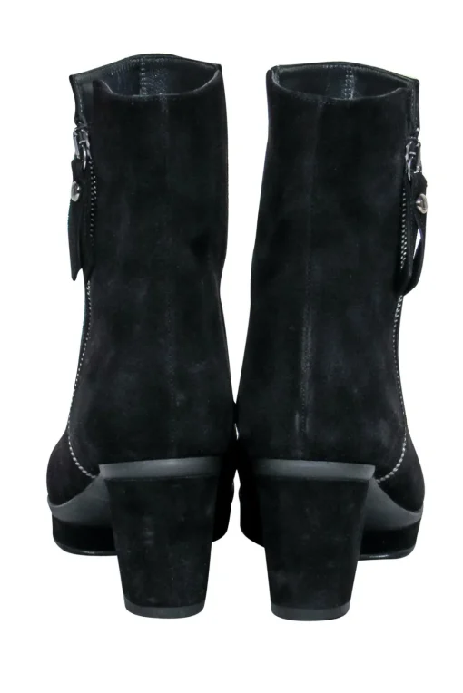 Stuart Weitzman - Black Suede Block Heel Platform Ankle Booties Sz 5.5