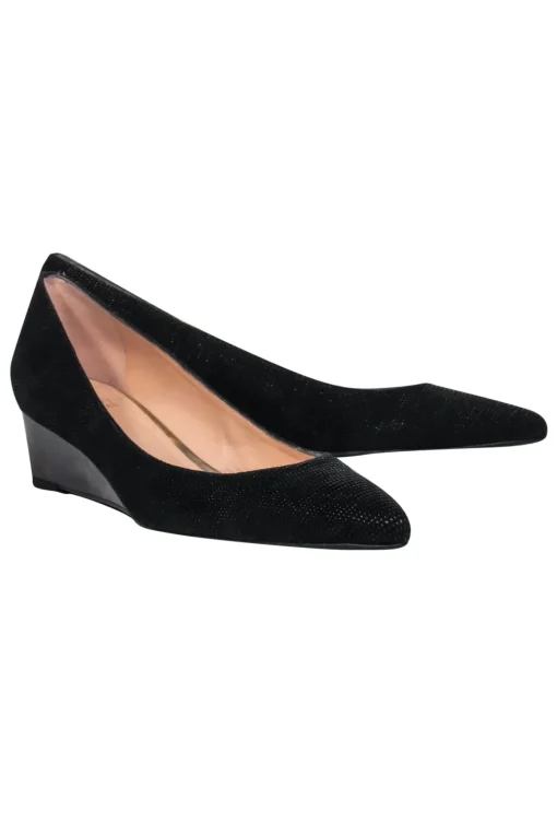 Stuart Weitzman - Black Textured Pointed Toe Wedges w/ Tortoise Shell Sz 7.5