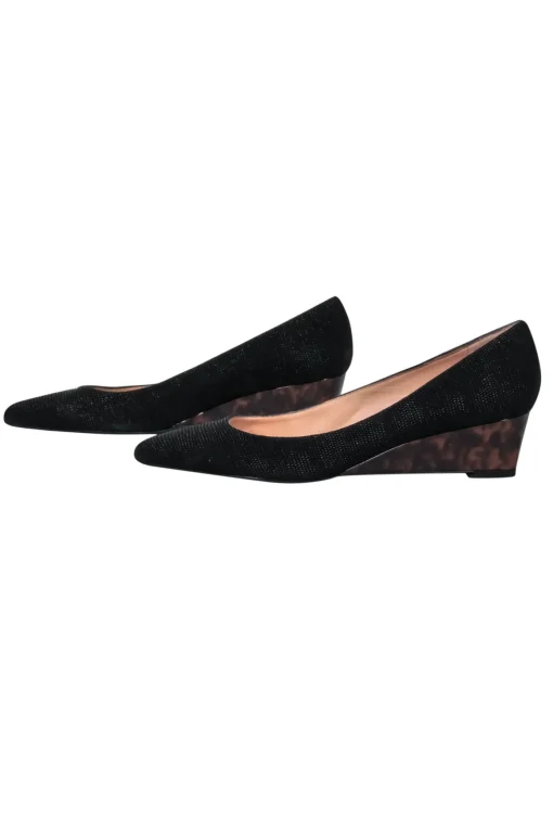 Stuart Weitzman - Black Textured Pointed Toe Wedges w/ Tortoise Shell Sz 7.5