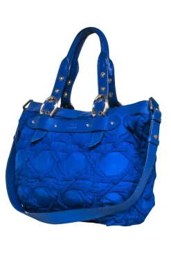 Stuart Weitzman - Bright Cobalt Blue Textured Nylon & Leather Satchel