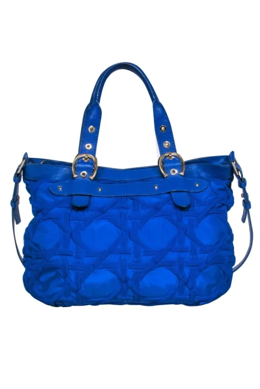 Stuart Weitzman - Bright Cobalt Blue Textured Nylon & Leather Satchel