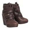 Stuart Weitzman - Brown Leather Velcro Platform Ankle Booties Sz 8.5