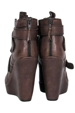 Stuart Weitzman - Brown Leather Velcro Platform Ankle Booties Sz 8.5