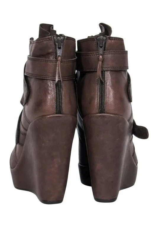 Stuart Weitzman - Brown Leather Velcro Platform Ankle Booties Sz 8.5
