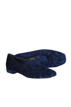 Stuart Weitzman - Dark Blue Velvet Brocade Loafers Sz 7.5