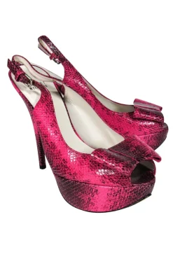 Stuart Weitzman - Fuchsia Snakeskin Platform Heels w/ Bows Sz 9.5