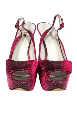 Stuart Weitzman - Fuchsia Snakeskin Platform Heels w/ Bows Sz 9.5