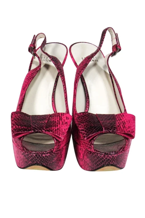 Stuart Weitzman - Fuchsia Snakeskin Platform Heels w/ Bows Sz 9.5