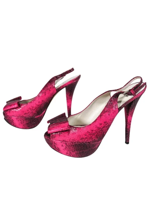 Stuart Weitzman - Fuchsia Snakeskin Platform Heels w/ Bows Sz 9.5