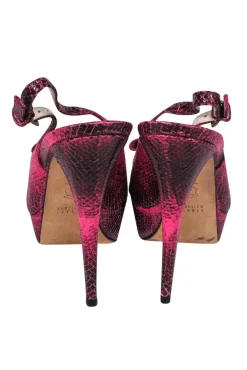 Stuart Weitzman - Fuchsia Snakeskin Platform Heels w/ Bows Sz 9.5