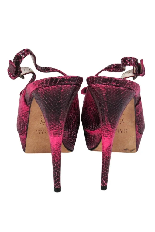 Stuart Weitzman - Fuchsia Snakeskin Platform Heels w/ Bows Sz 9.5