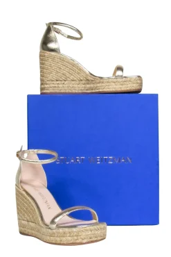 Stuart Weitzman - Gold Espadrille Wedge Heels Sz 9.5