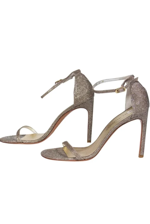 Stuart Weitzman - Gold Glitter Strappy Heels Sz 9