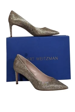 Stuart Weitzman - Gold Sparkly Pointed Toe Pumps Sz 7.5