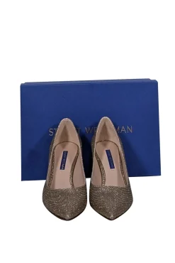 Stuart Weitzman - Gold Sparkly Pointed Toe Pumps Sz 7.5