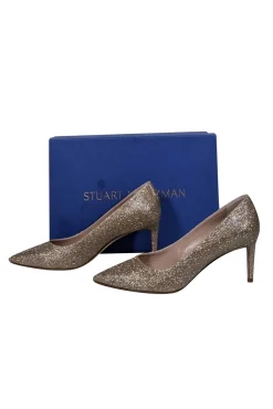 Stuart Weitzman - Gold Sparkly Pointed Toe Pumps Sz 7.5