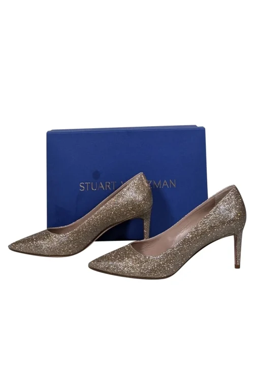Stuart Weitzman - Gold Sparkly Pointed Toe Pumps Sz 7.5