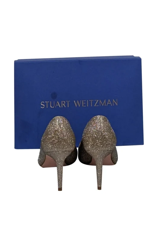 Stuart Weitzman - Gold Sparkly Pointed Toe Pumps Sz 7.5