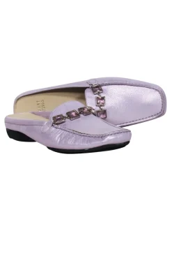 Stuart Weitzman - Lavender Metallic Leather Mule Loafers w/ Crystal Rhinestones Sz 7