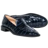 Stuart Weitzman - Navy Reptile Embossed Leather Loafer Sz 10
