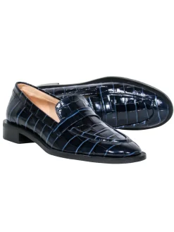 Stuart Weitzman - Navy Reptile Embossed Leather Loafer Sz 10