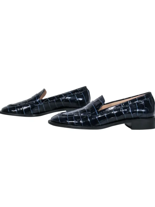 Stuart Weitzman - Navy Reptile Embossed Leather Loafer Sz 10