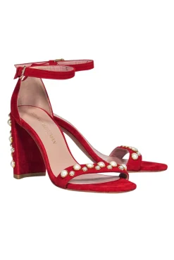 Stuart Weitzman - Red Suede Strappy Pumps w/ Pearl Embellishments Sz 7.5