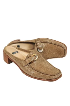 Stuart Weitzman - Tan Leather Block Heel Mules Sz 7.5