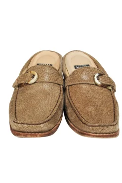 Stuart Weitzman - Tan Leather Block Heel Mules Sz 7.5