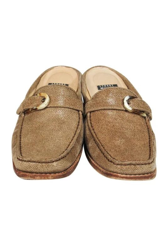 Stuart Weitzman - Tan Leather Block Heel Mules Sz 7.5