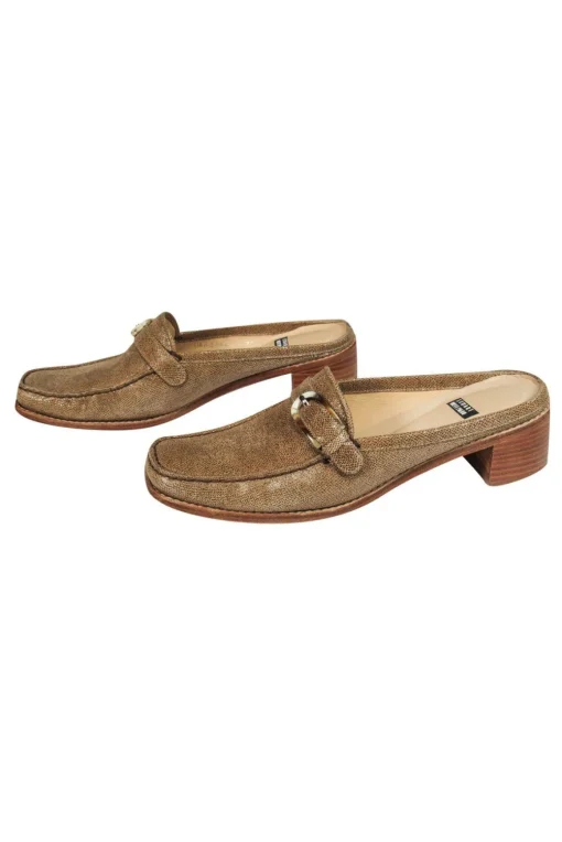 Stuart Weitzman - Tan Leather Block Heel Mules Sz 7.5