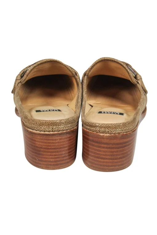 Stuart Weitzman - Tan Leather Block Heel Mules Sz 7.5