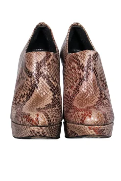 Stuart Weitzman - Tan Snakeskin Print Platform Heeled Booties Sz 6.5
