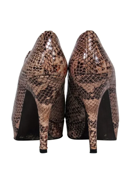 Stuart Weitzman - Tan Snakeskin Print Platform Heeled Booties Sz 6.5