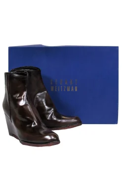 Stuart Weitzman - Walnut Marbled Leather "Rho" Ankle Booties Sz 9
